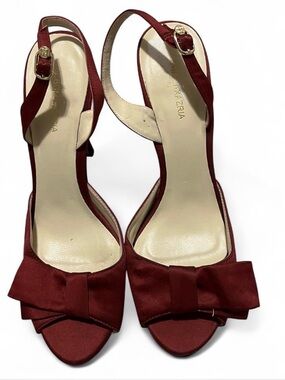 BCBGMaxAzria Red Satin Bow Slingback Heels
